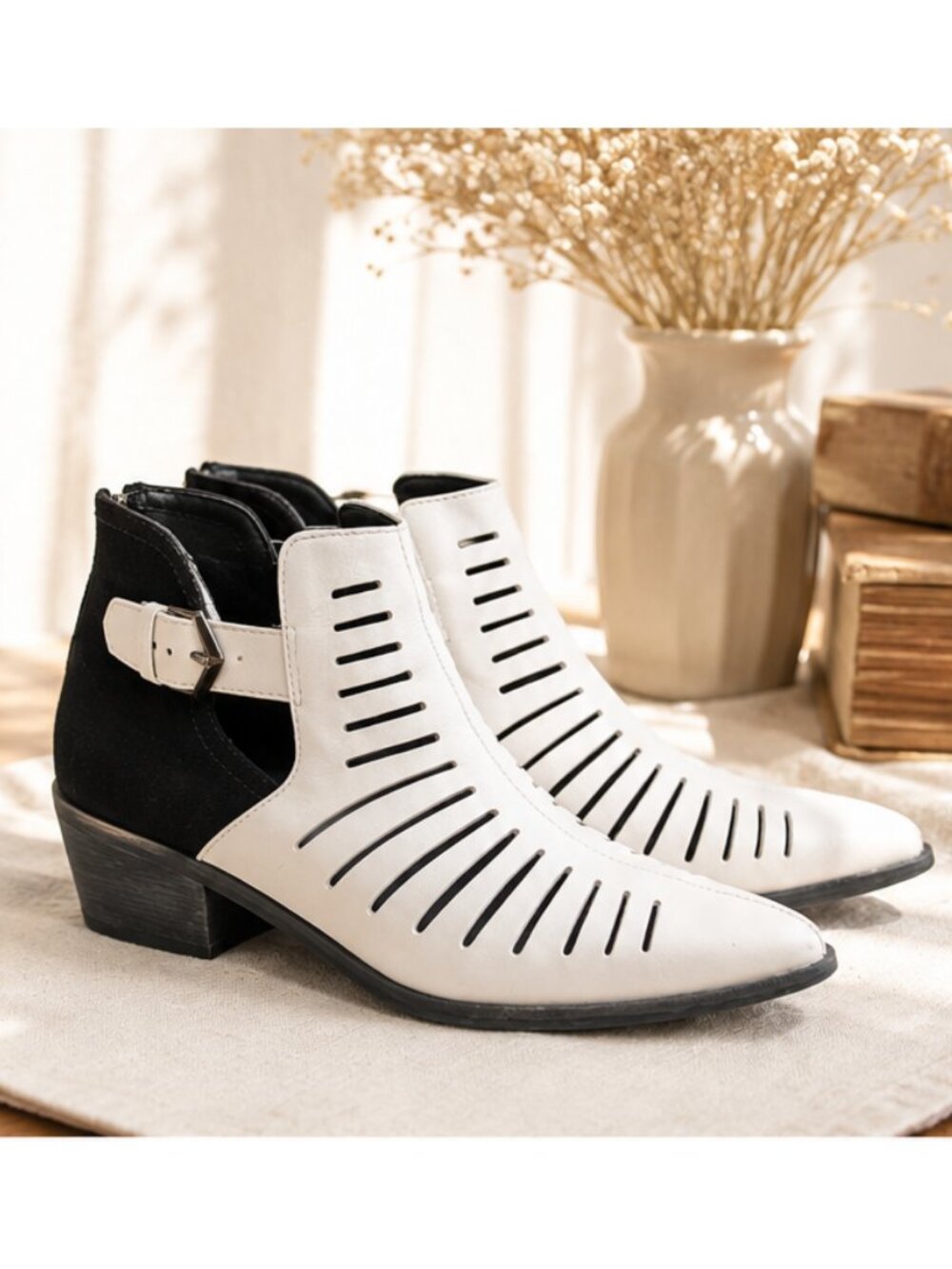 Circus by Sam Edelman Hayden White & Black Cut-Out Booties